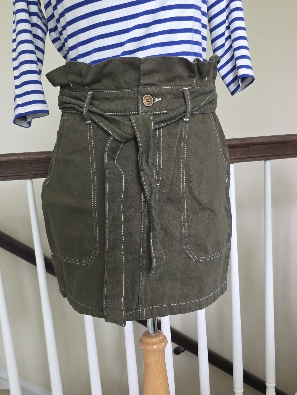 Free People Olive Green Paperbag Belted Mini Skirt